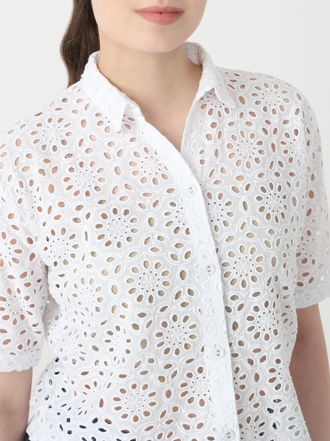 Women White Slim Fit Crop Shirt