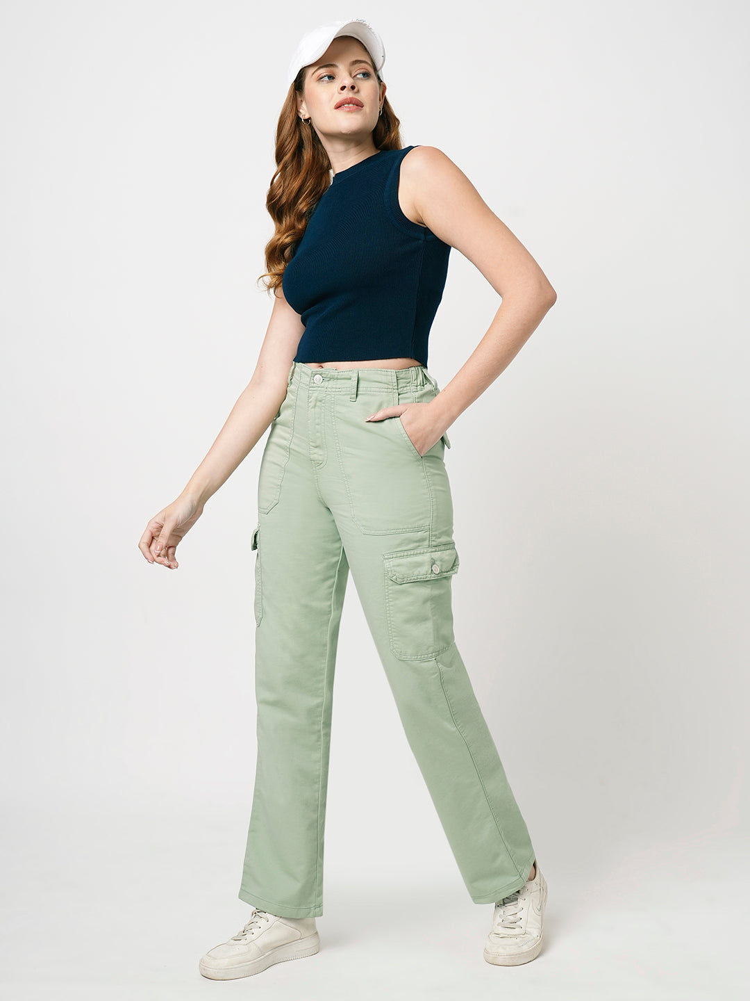 Women Mint High-Rise Cargo