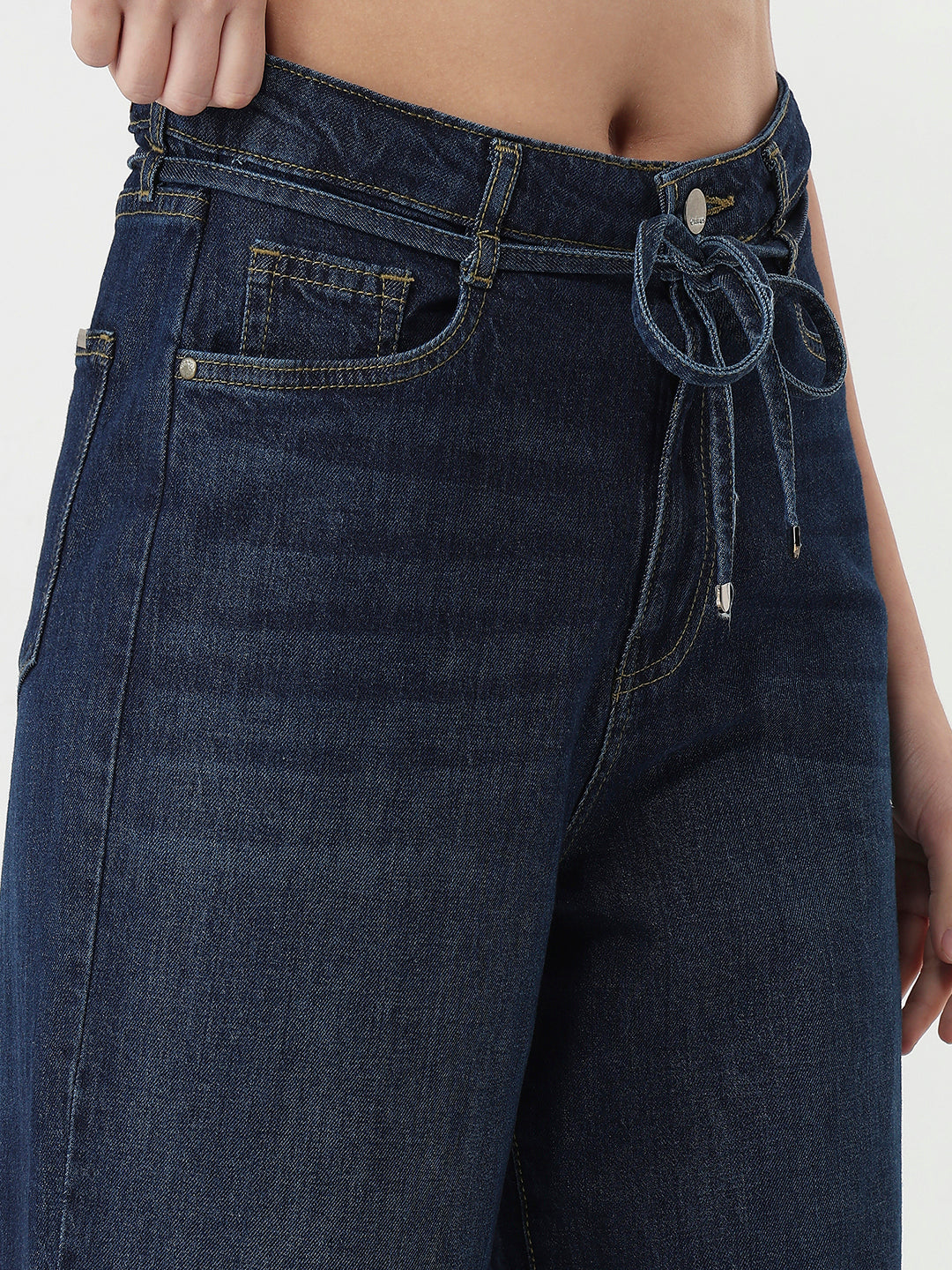 Women Blue Crop Wide Leg Jeans
