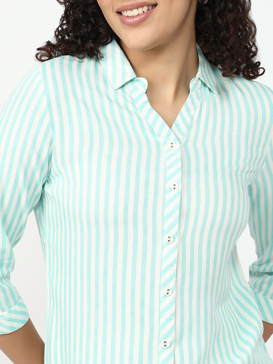 Women Aqua/White Slim Shirt