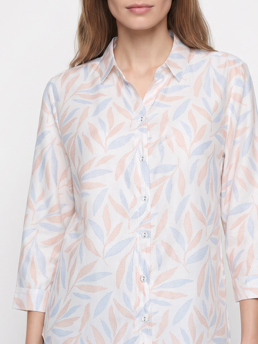 Women Rust Blue Leaf Shirt