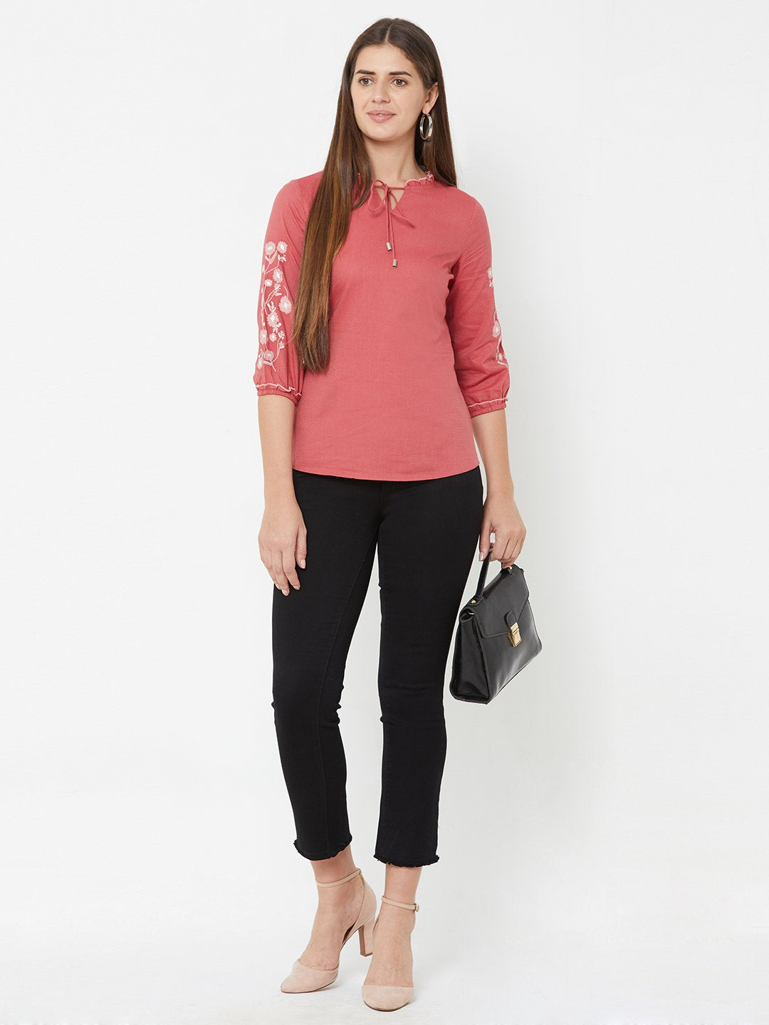 Women Berry Embroidery Top