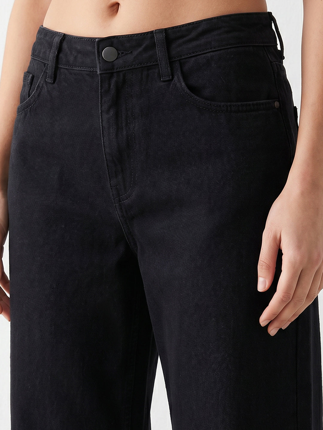 Women Black High-Rise Crop Wide Leg Jeans