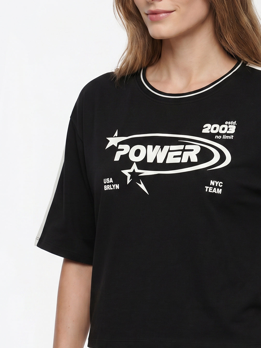 Women Black Graphic Crop Genz Tees