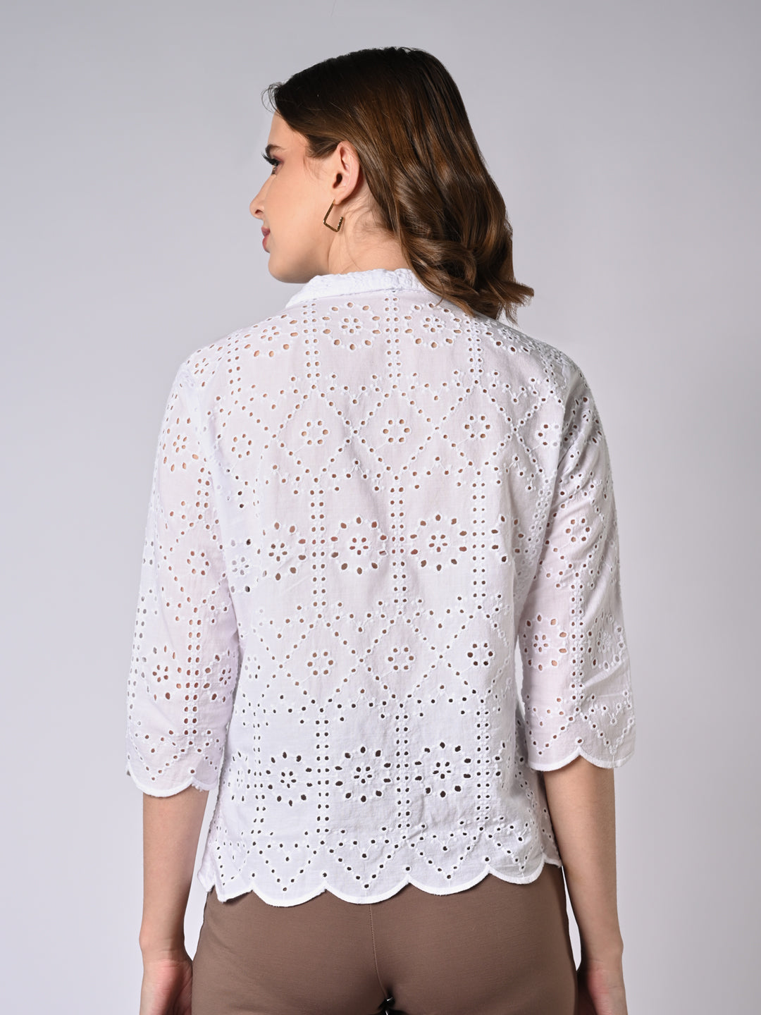 Women Self Design Slim Fit Schiffli Shirt