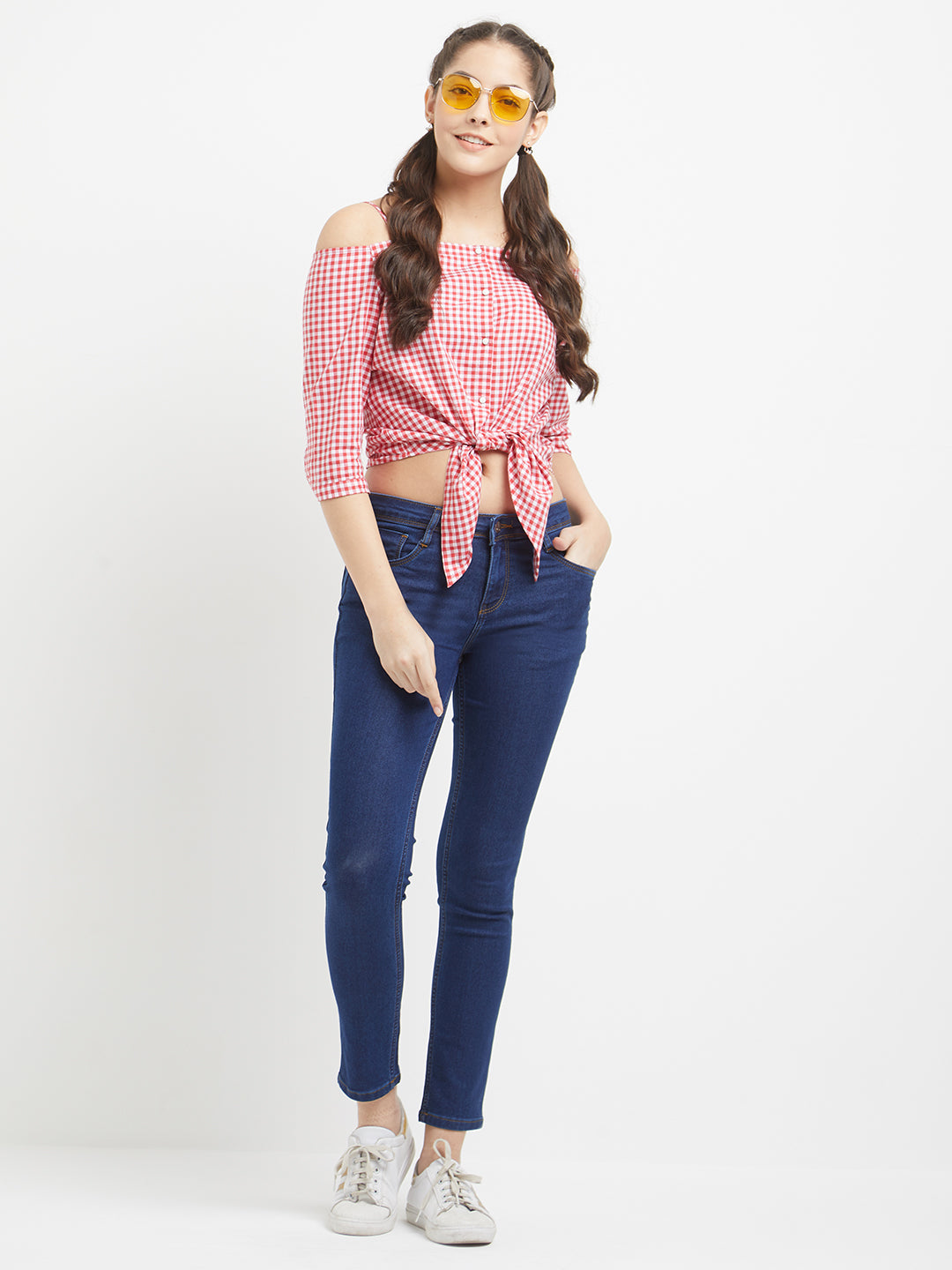 Women Red Tie-Up Off Shoulder Top