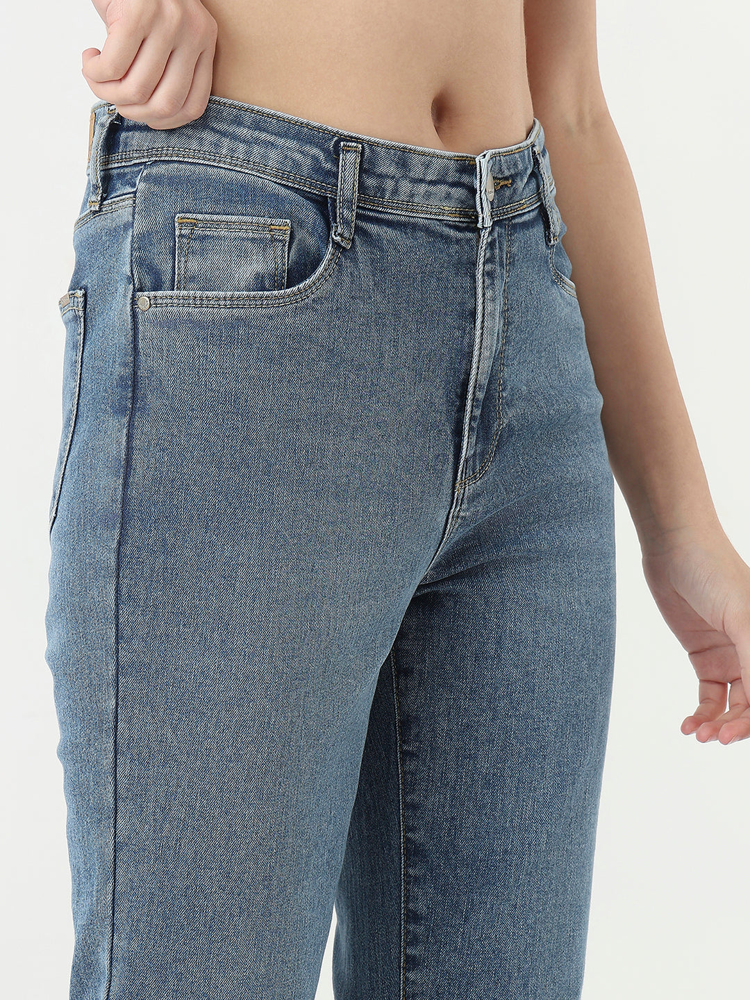 Blue High-Rise Mini Flare Jeans