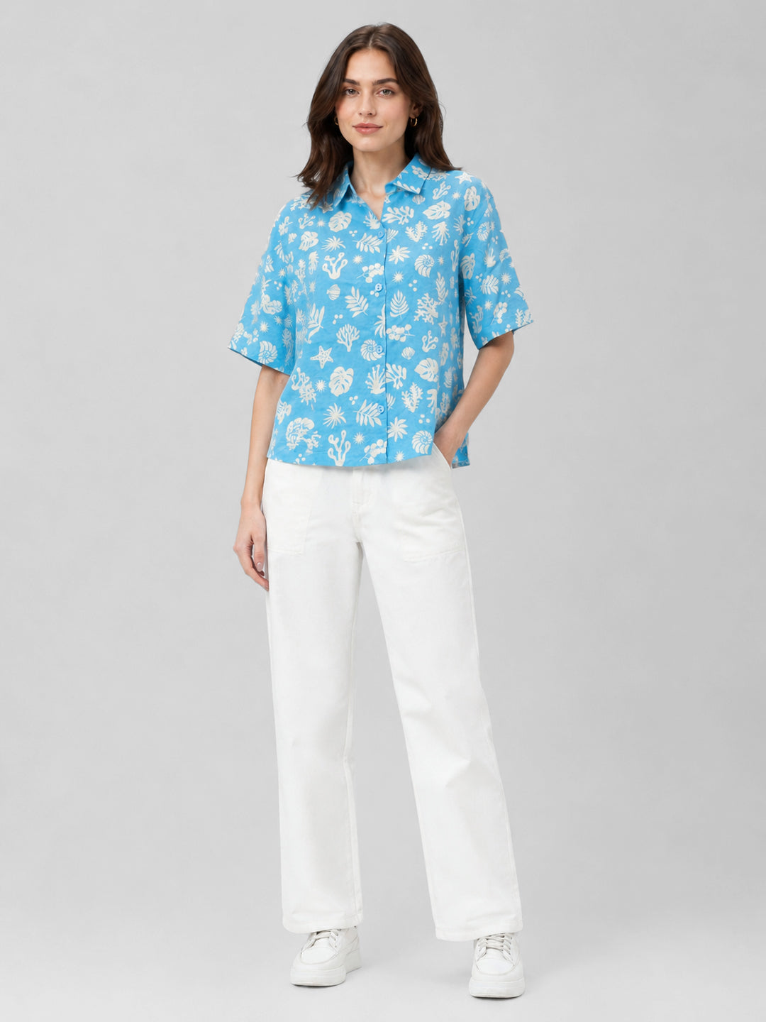Women Sky Crop Shirt