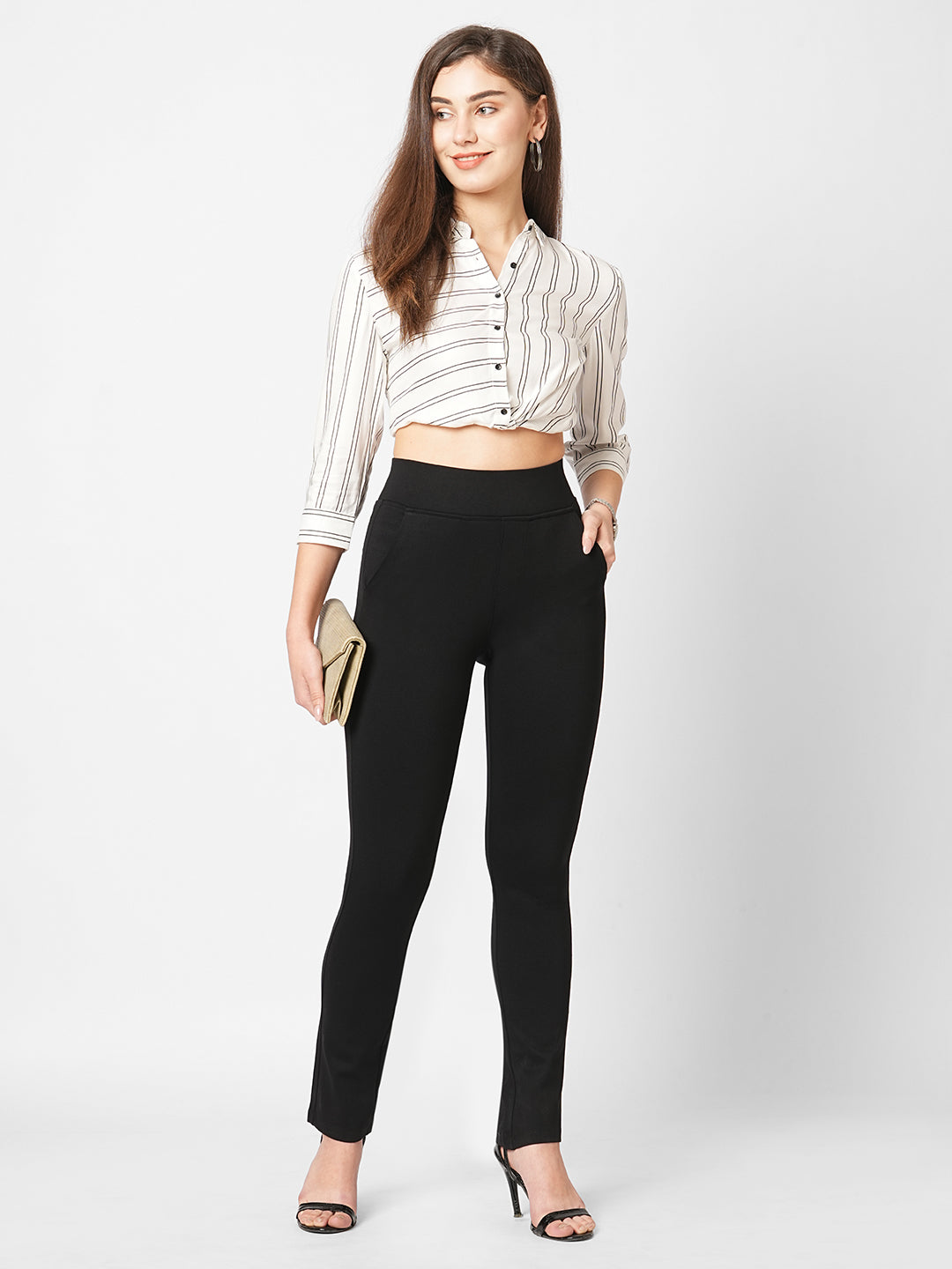 Women Black High-Rise Skinny Treggings