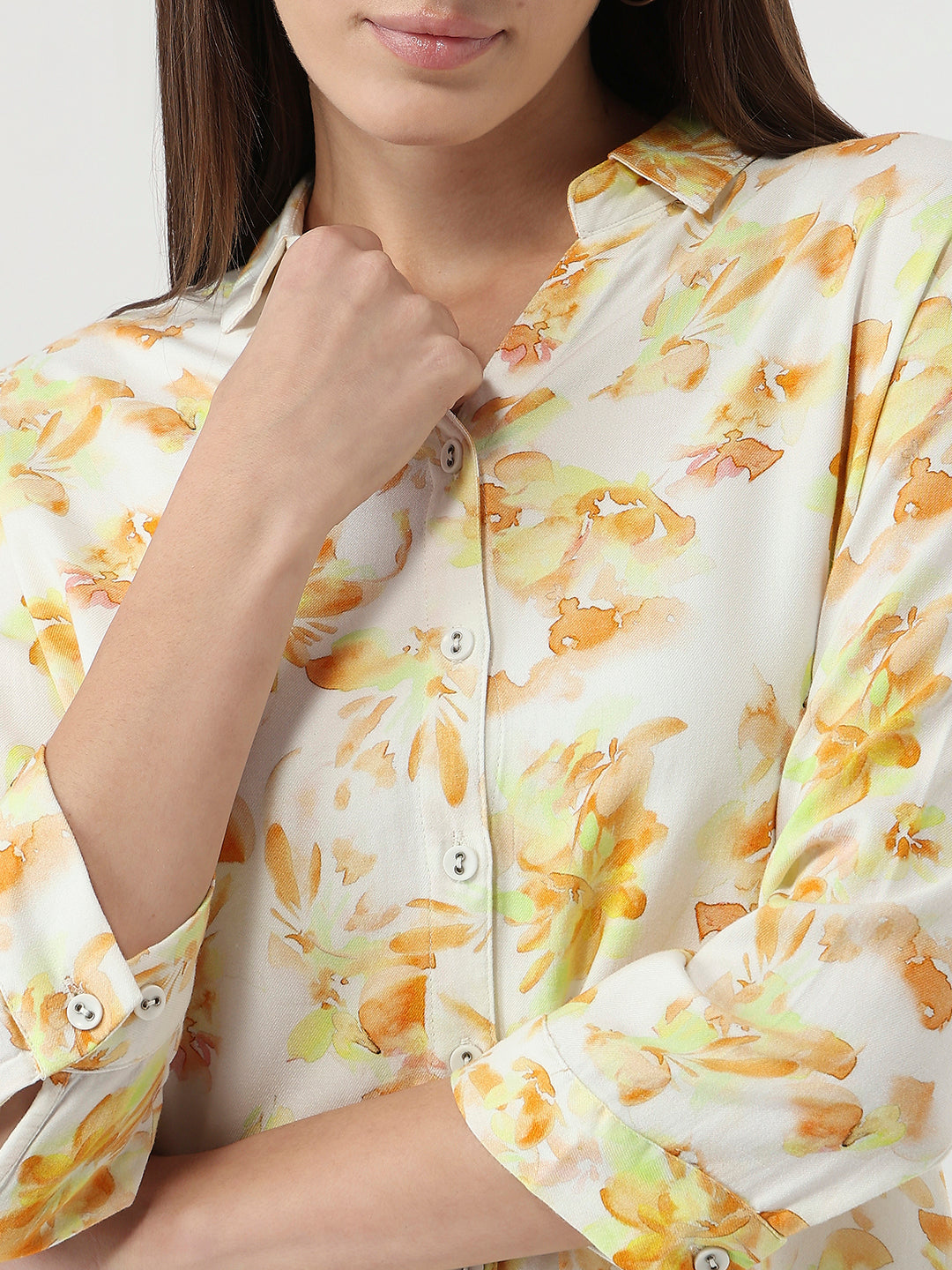Women Lime Floral Slim Fit Shirt
