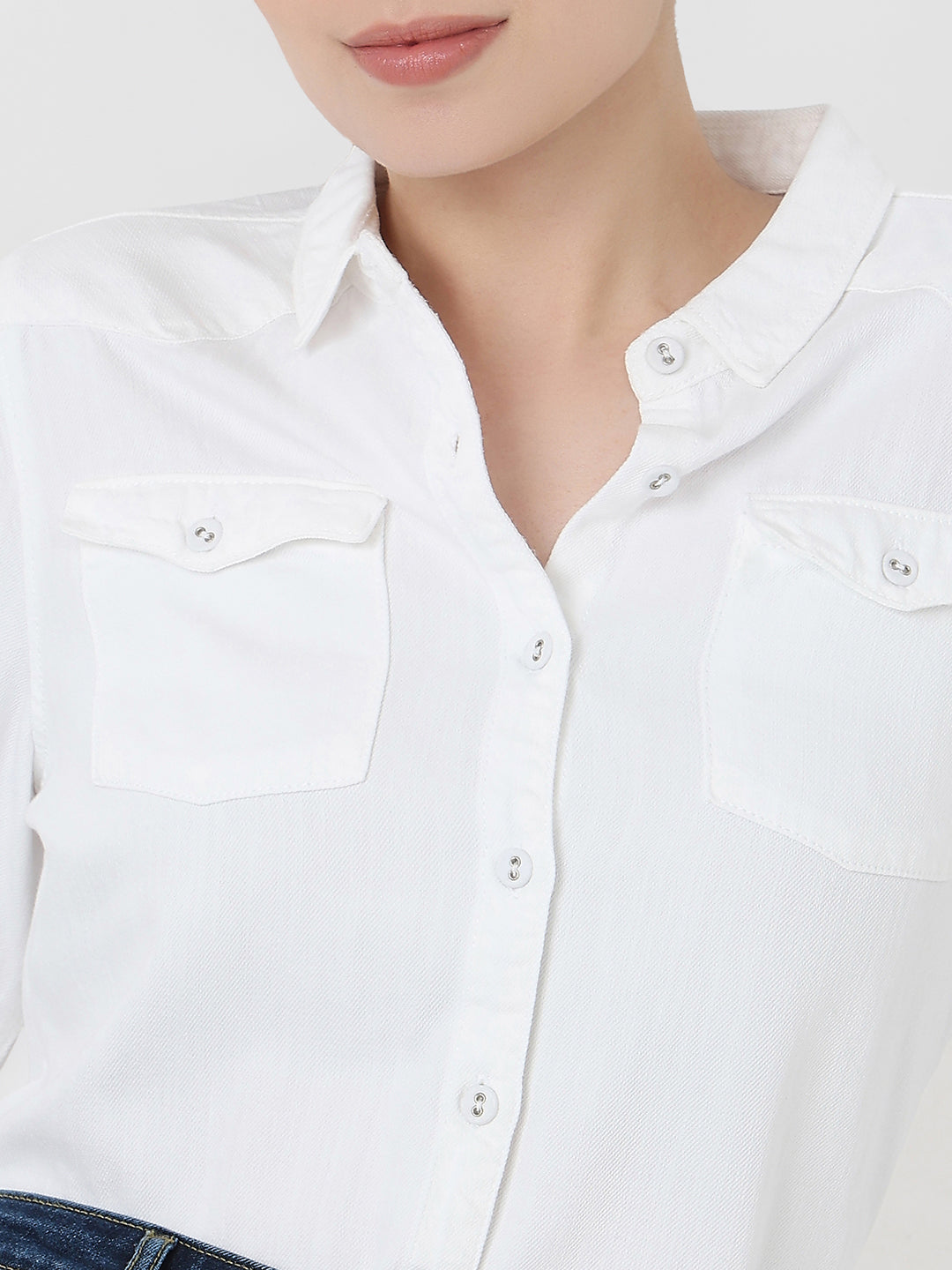 Women White Slim Fit Shirt
