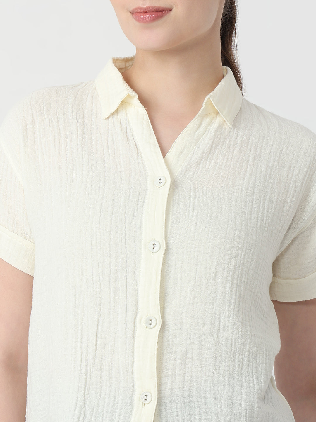 Women Ivory Slim Fit Crop Shirt