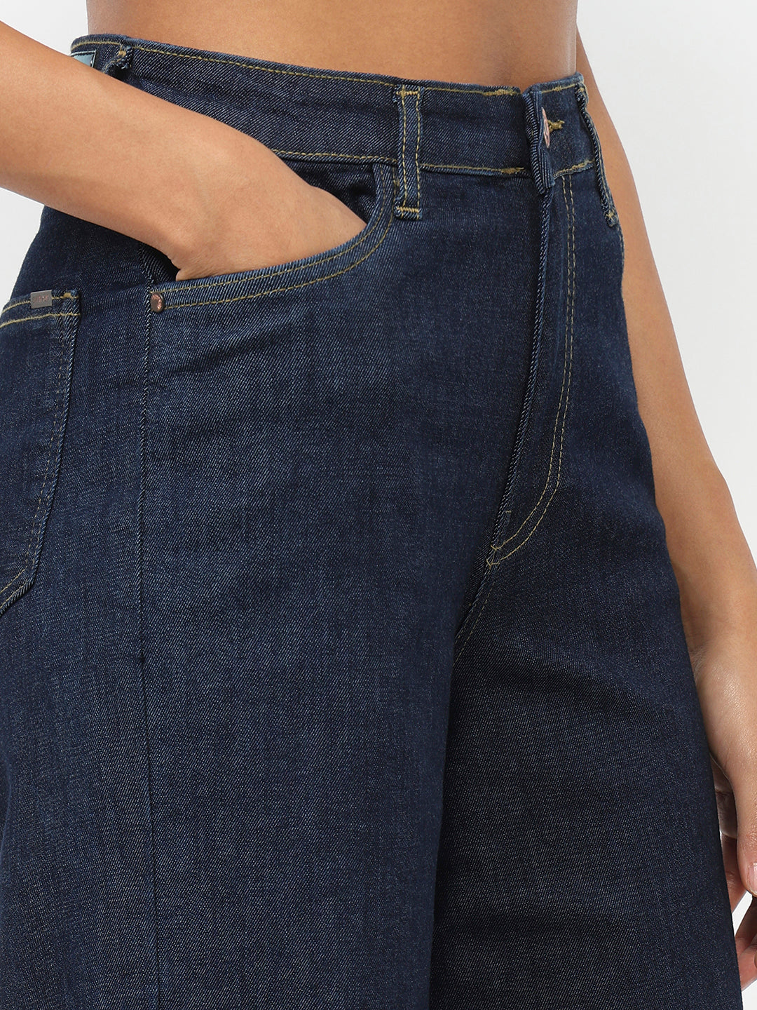 Women Dark Blue Super Wide Leg Jeans