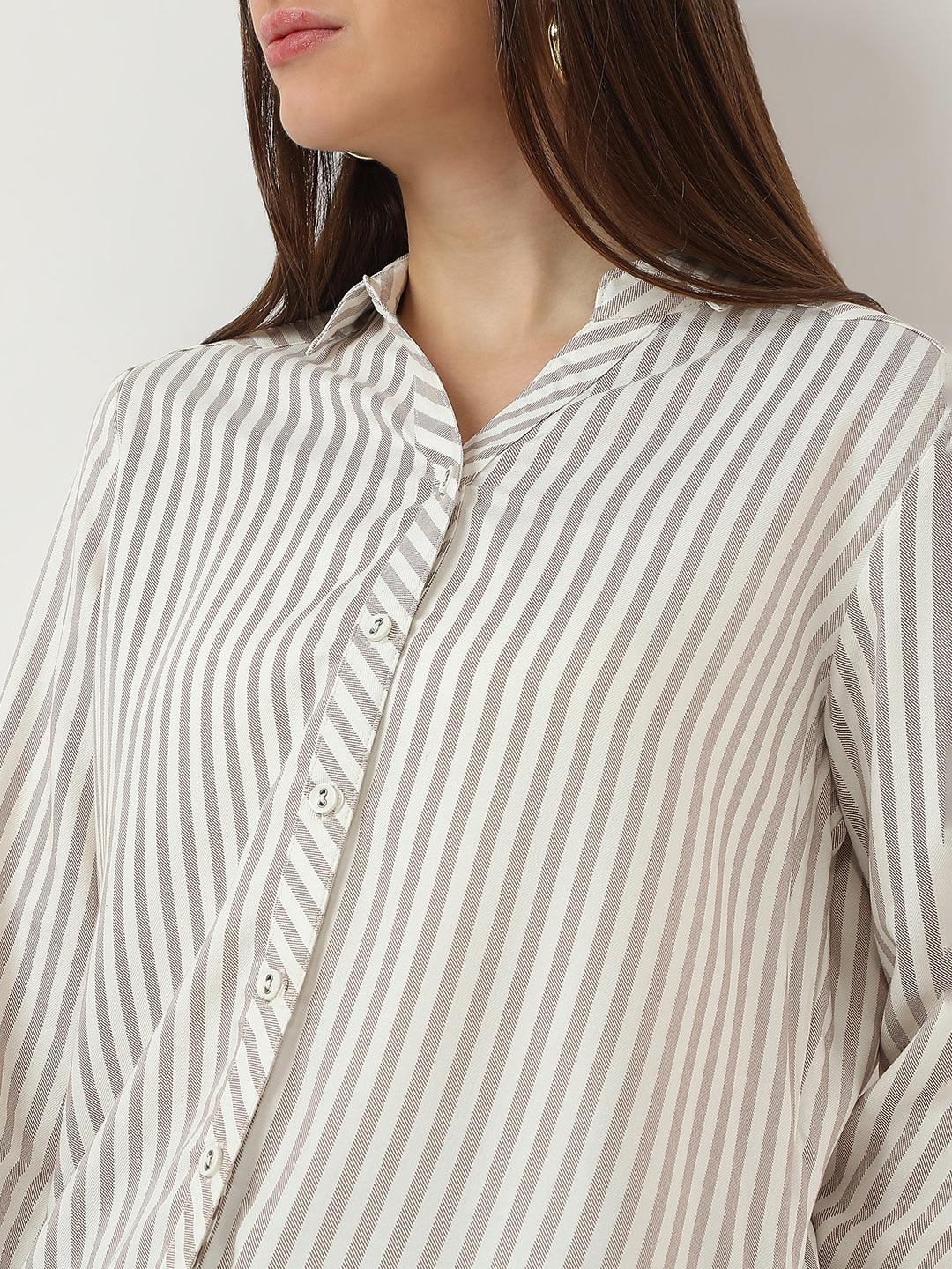 Women Brown/White Stripe Shirt