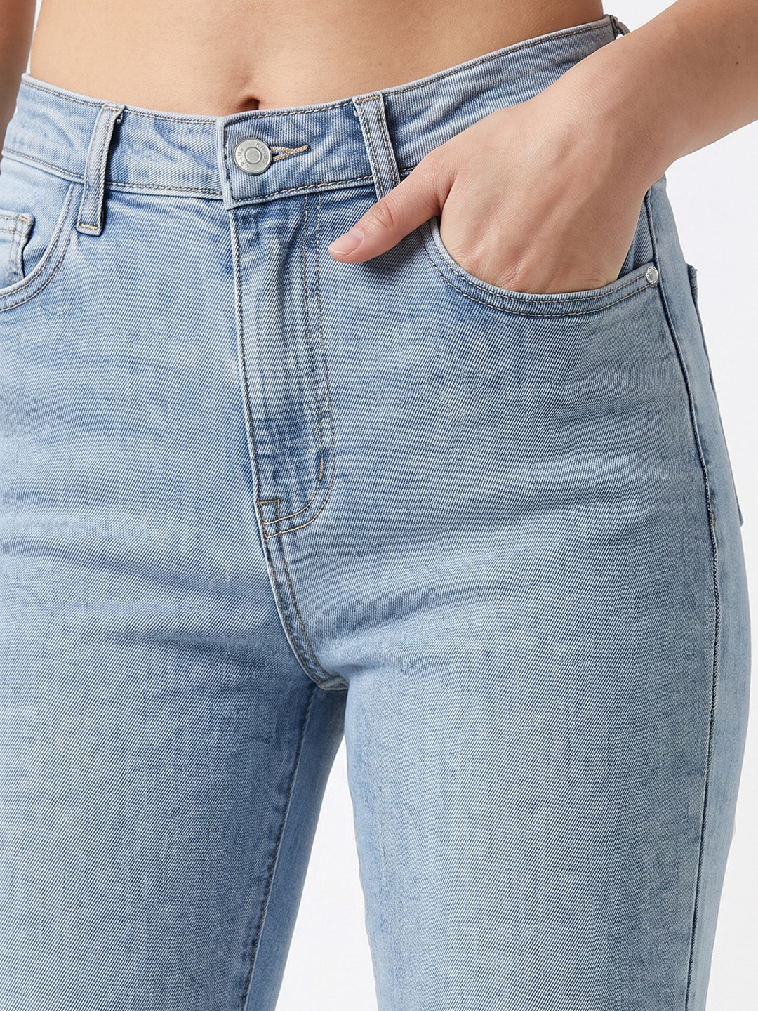 Women Light Blue High-Rise Slim Straight Fit Jeans