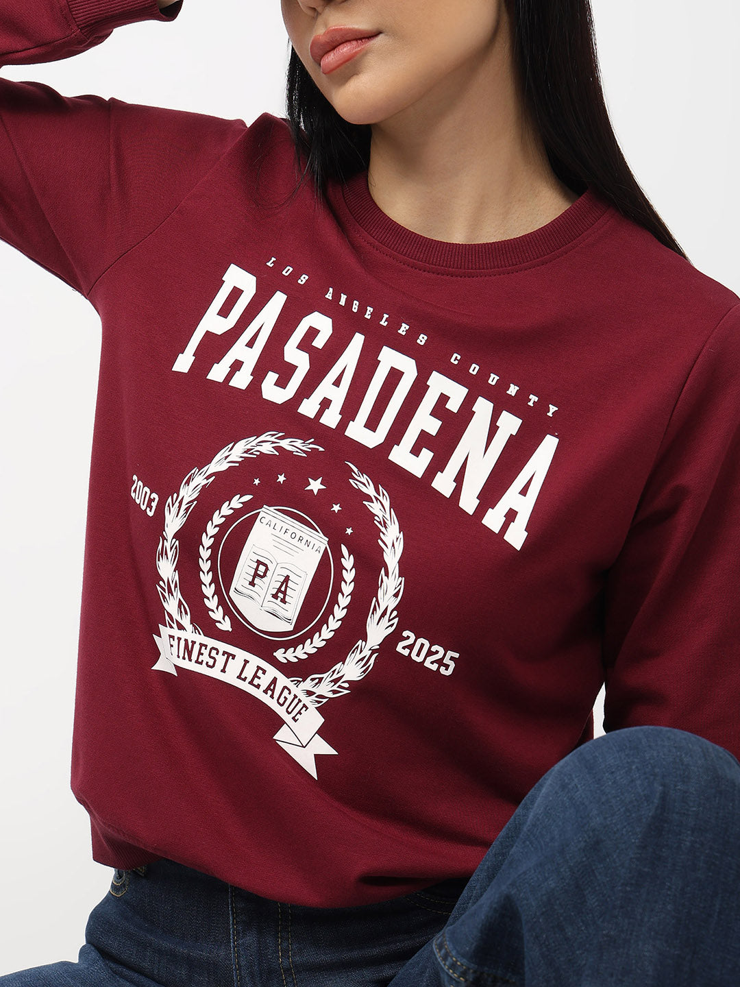 Women Wine Slim Fit Sweatshirt