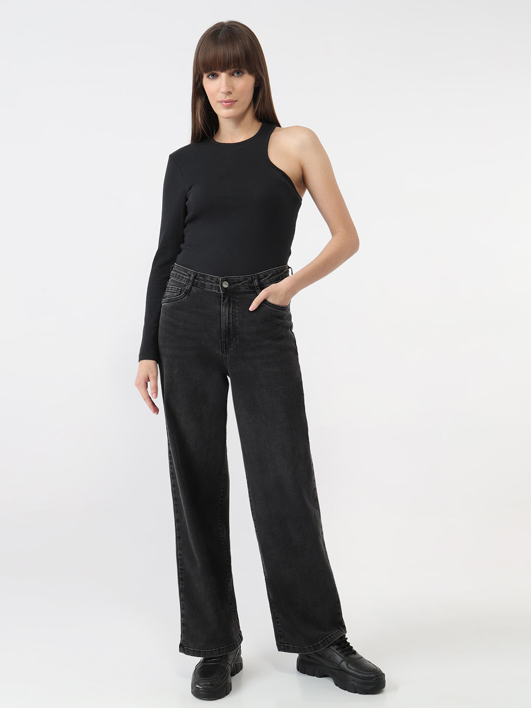 Women Charcoal High-Rise Loose Straight Jeans