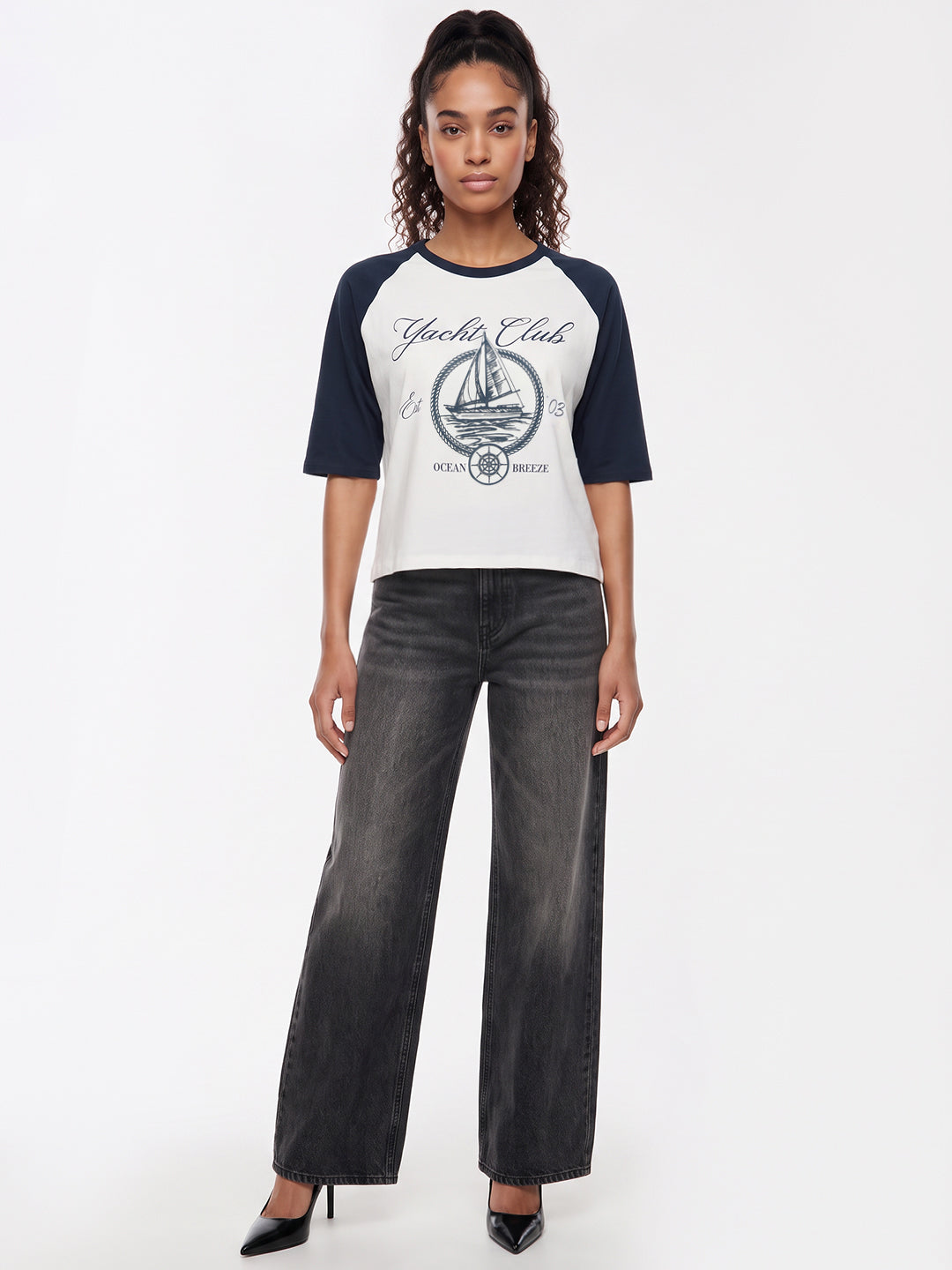 Off White/Airforce Crop Tees