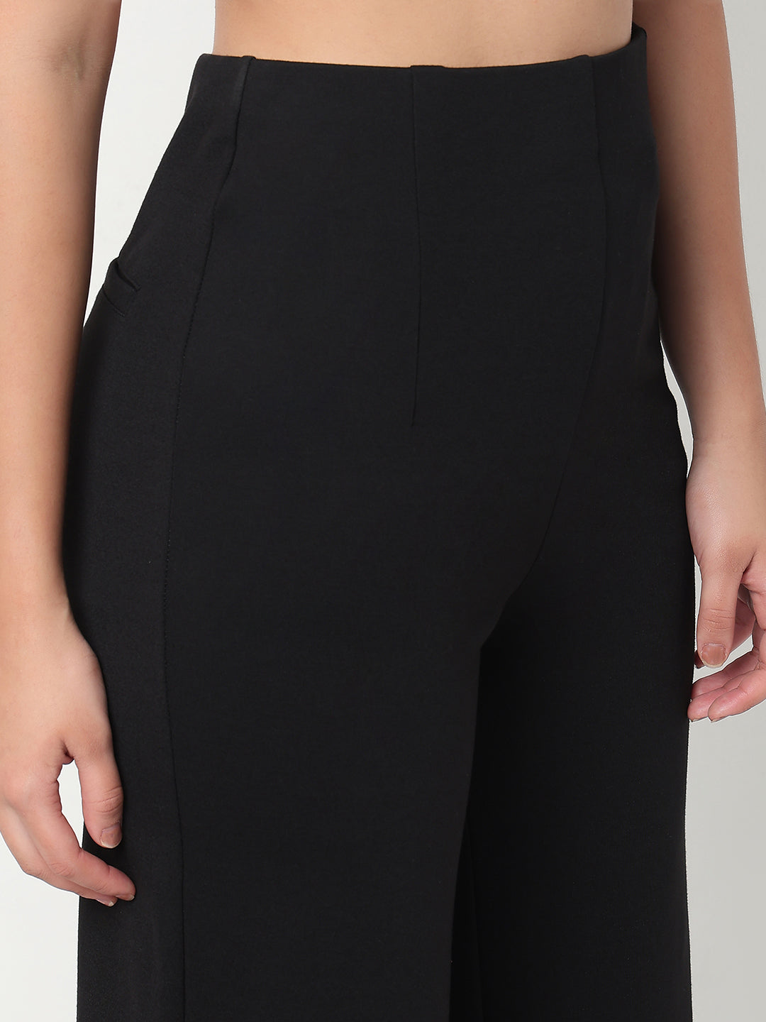 Women Black High-Rise Wide Leg Treggings