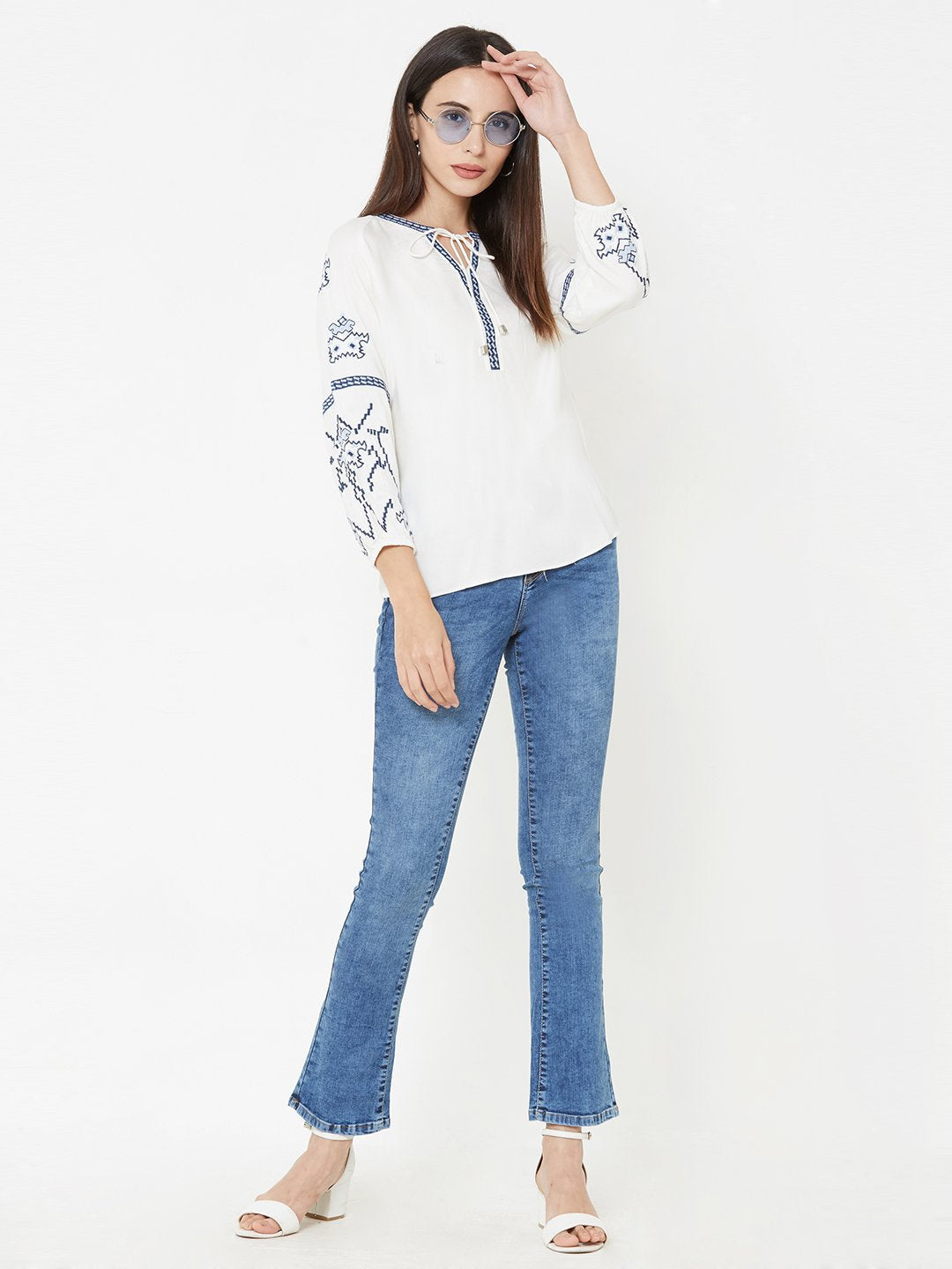 Women Off White Slim Fit Top