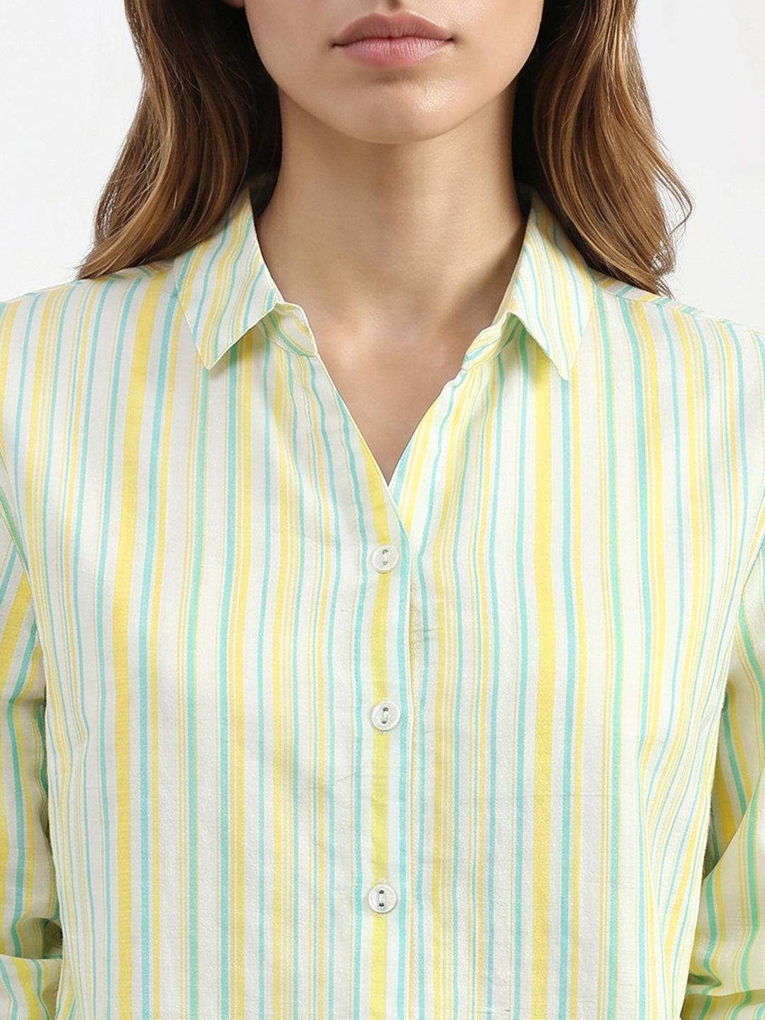Women Yello Mint Striped Shirt