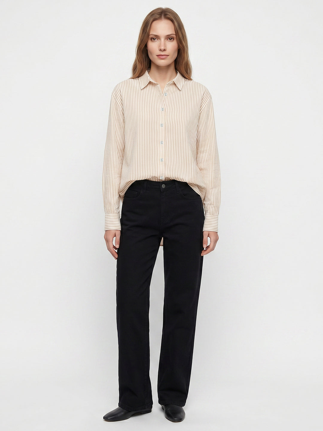 Women Beige/White Oversize Shirt
