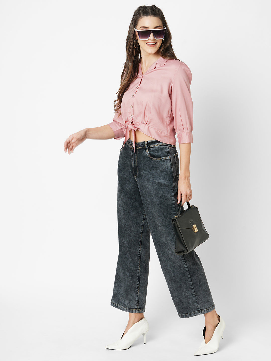 Women Blush Pink Crop Shirt
