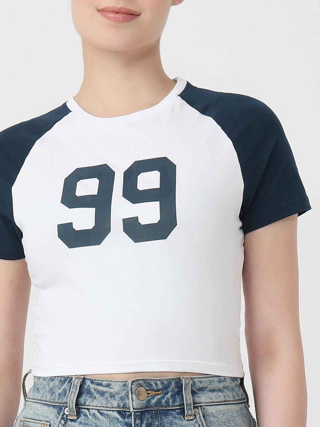 Women White/Airforce Genz T-Shirt