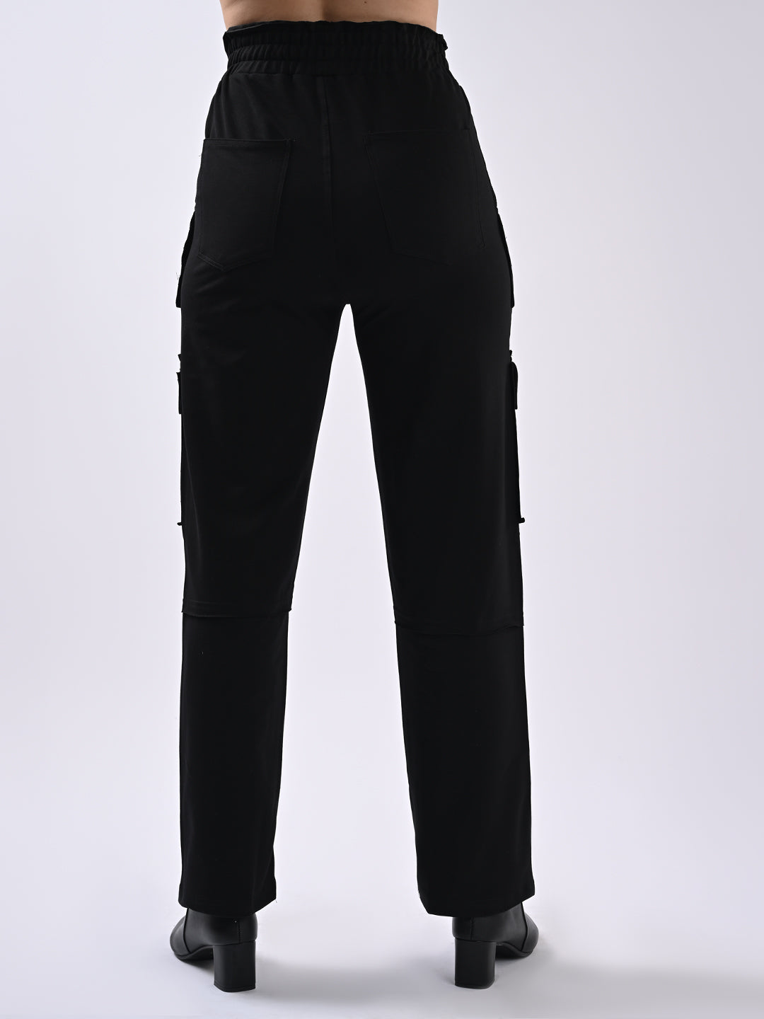Women Black Tie-Up Cargo