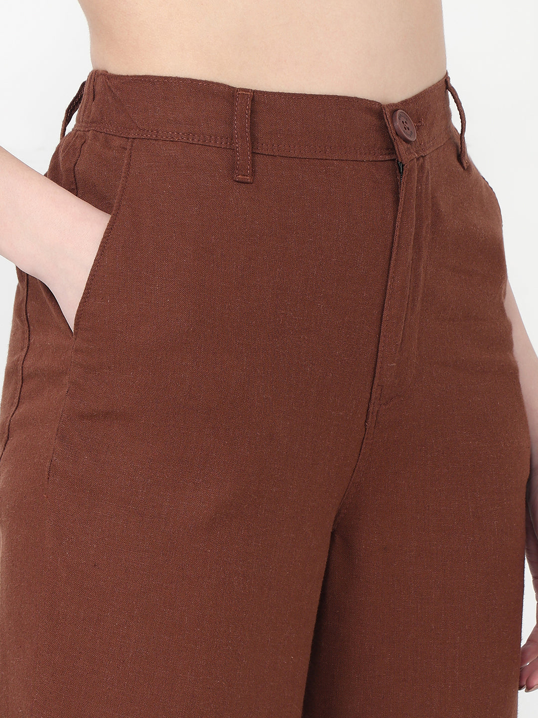 Women Sepia High-Rise Straight Fit Korean Pants