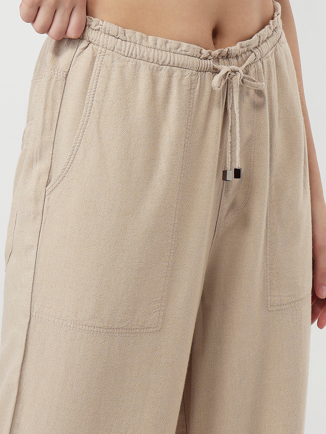 Women Oatmilk High-Rise Paper Bag Pants