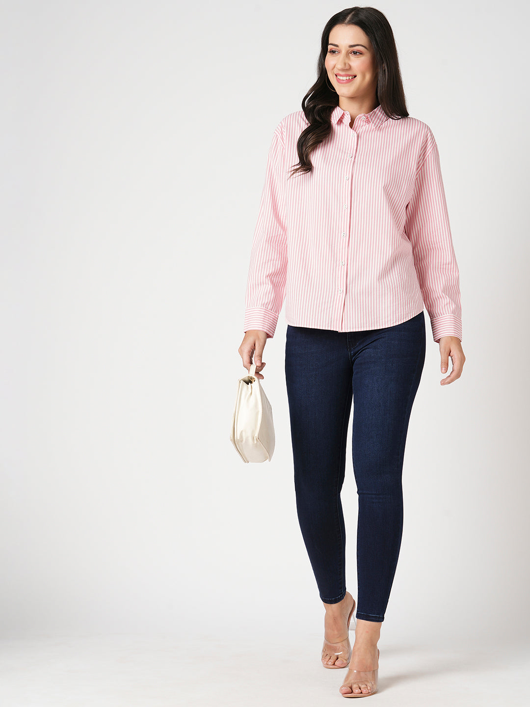 Women Peach/White Oversized Shirt