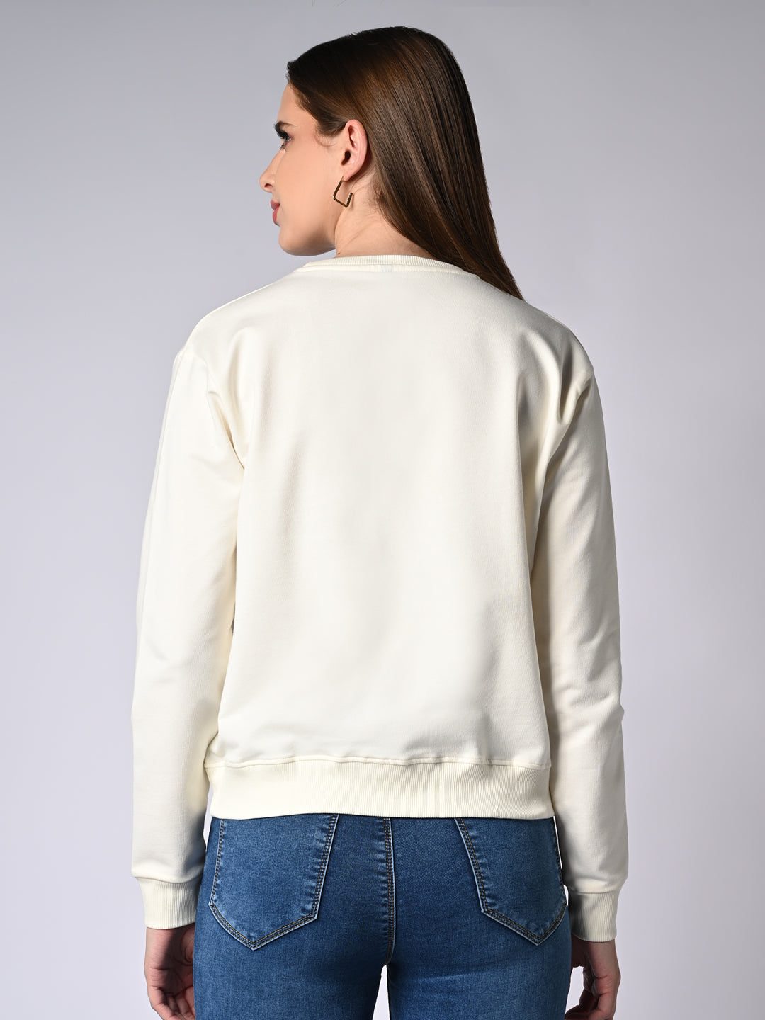 Women Ivory Slim Fit Sweatshirt