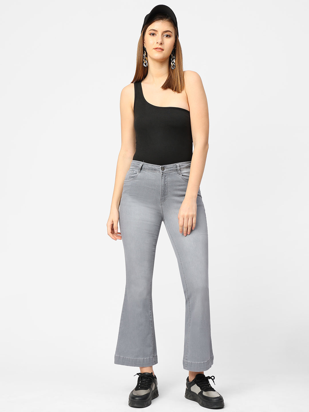Women Grey High-Rise Flare Jeans