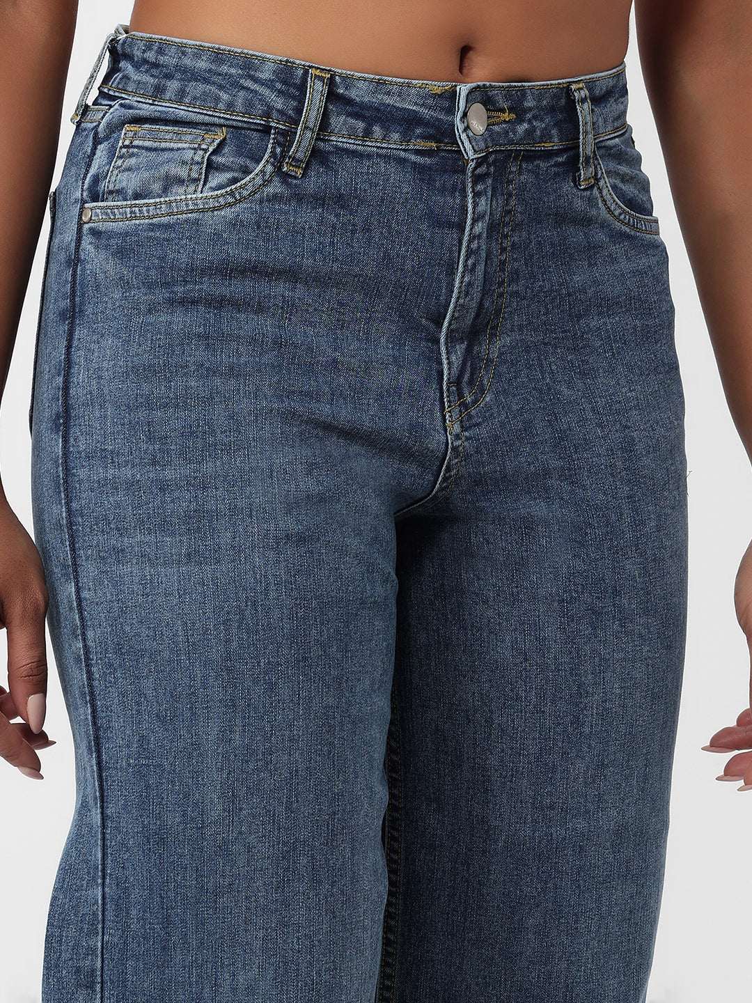 Women Blue High-Rise Wide Leg Jeans