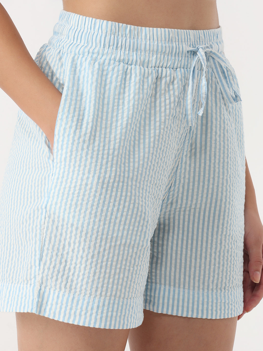 Women Sky/White Mid-Rise Shorts