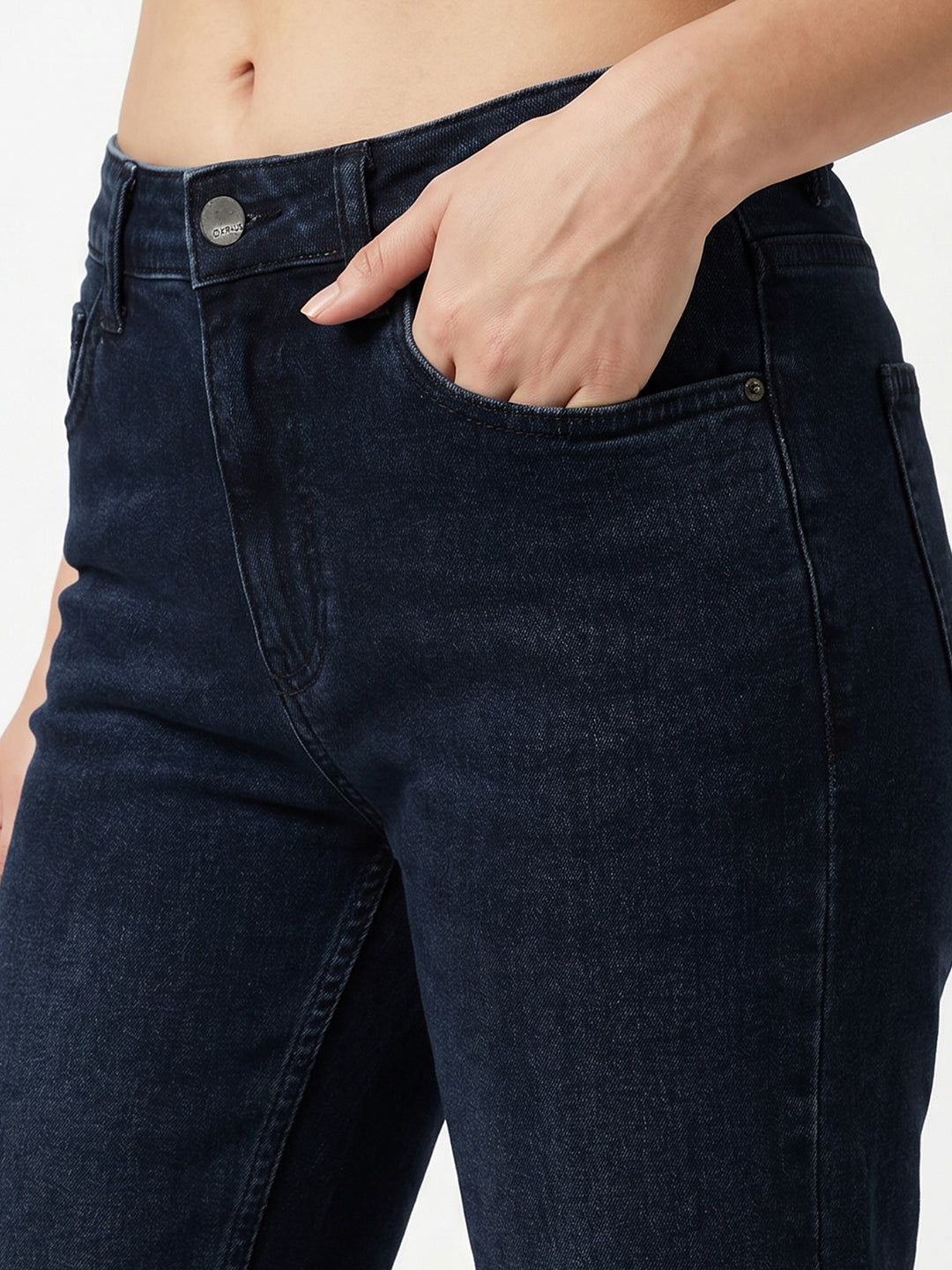Women Dark Blue High-Rise Slim Straight Fit Jeans