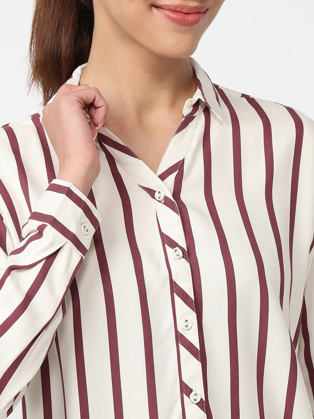 Women White/Mauve Striped Shirt