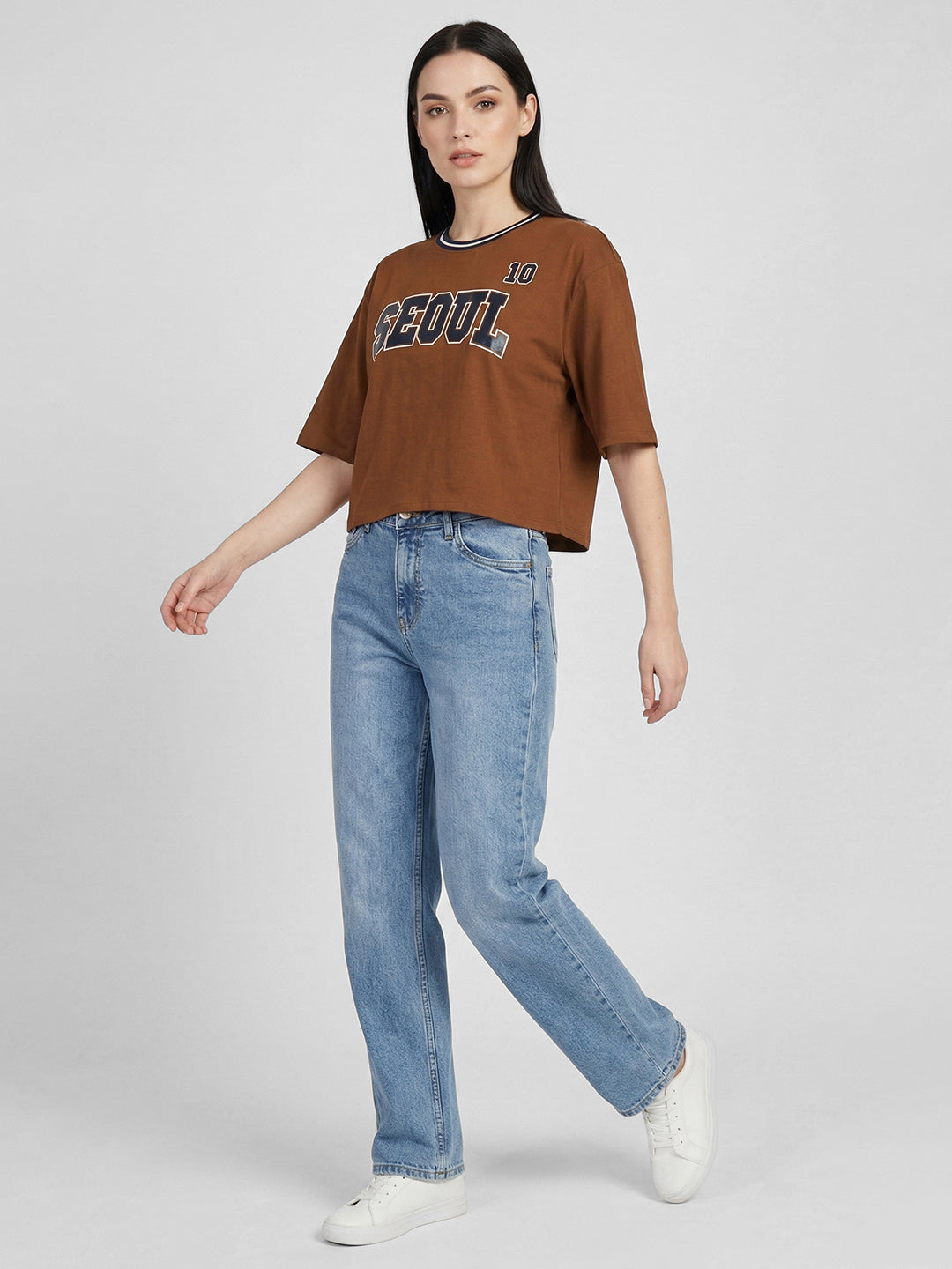 Women Sepia Graphic Print Crop Tees