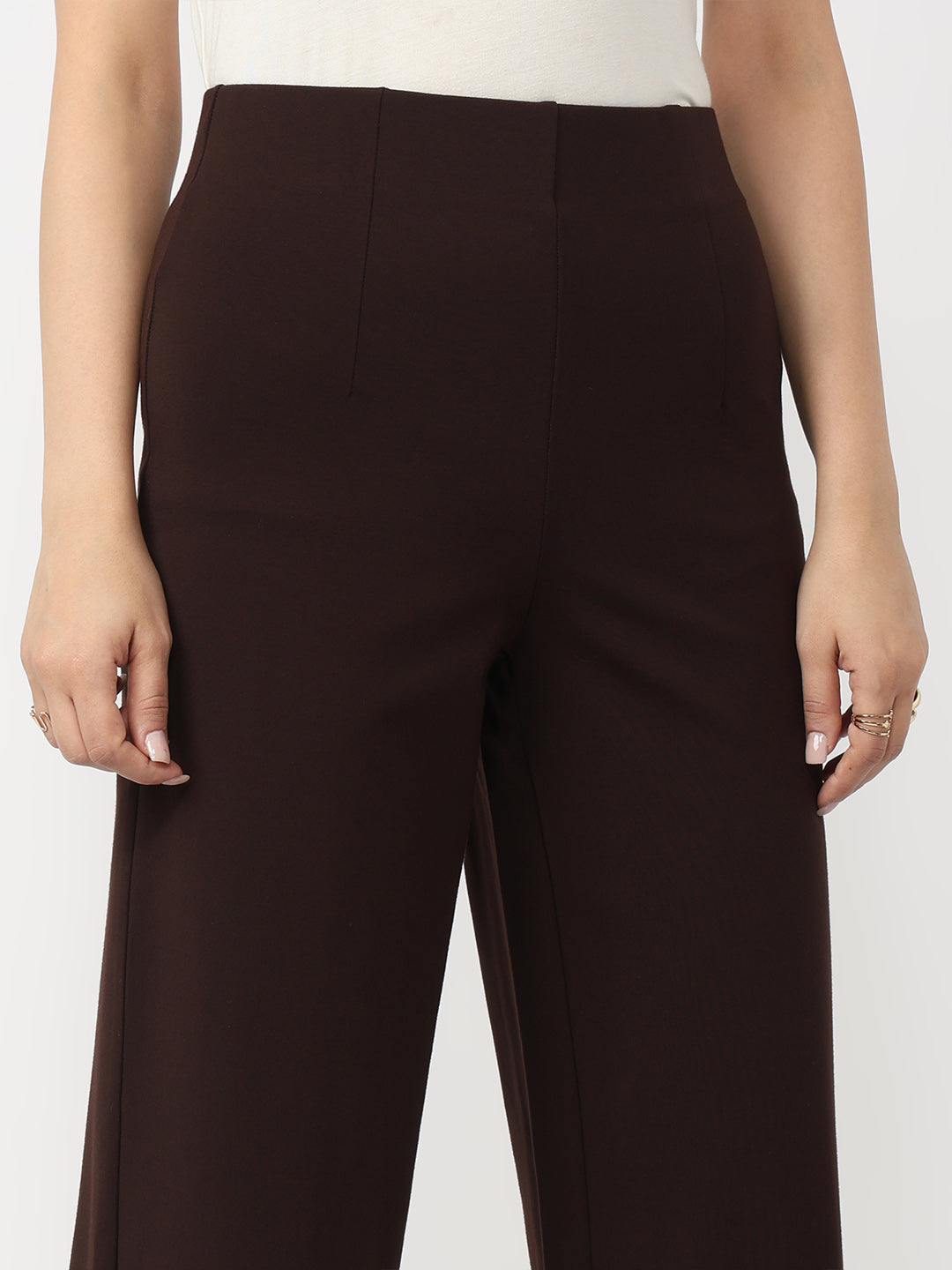 Women Sepia Mid-Rise Wide Leg Treggings