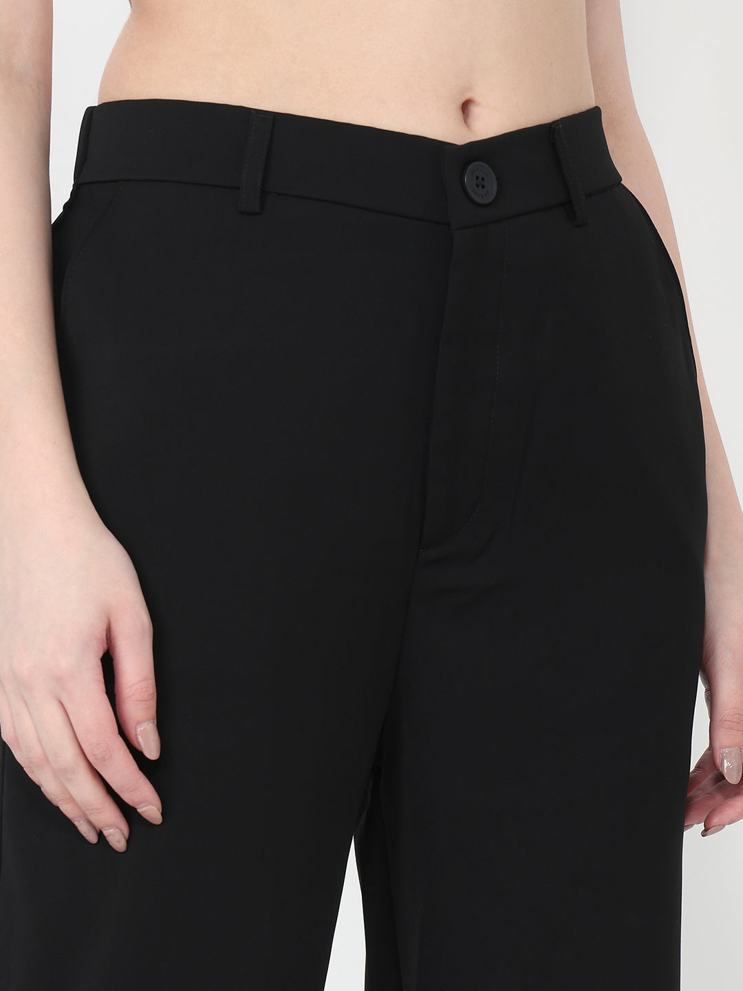 Women Black Loose Straight Fit Korean Pants