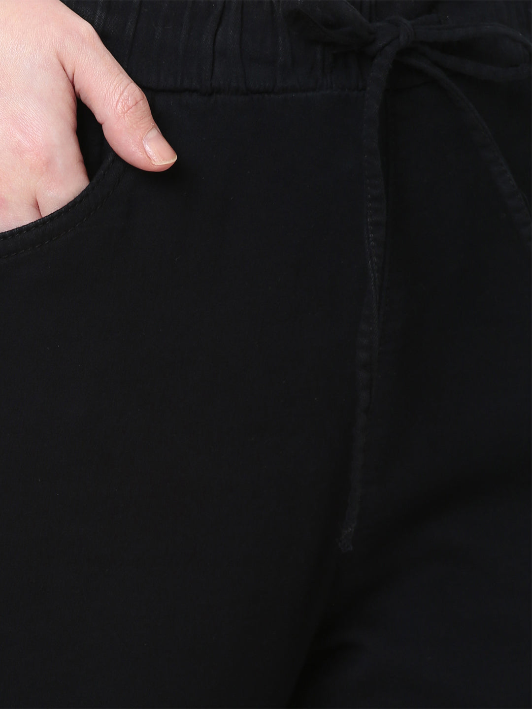 Women Black High-Rise Denim Joggers