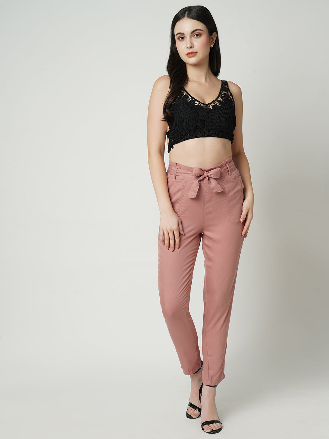 Women High-Rise Comfort Fit Paper Bag Pants