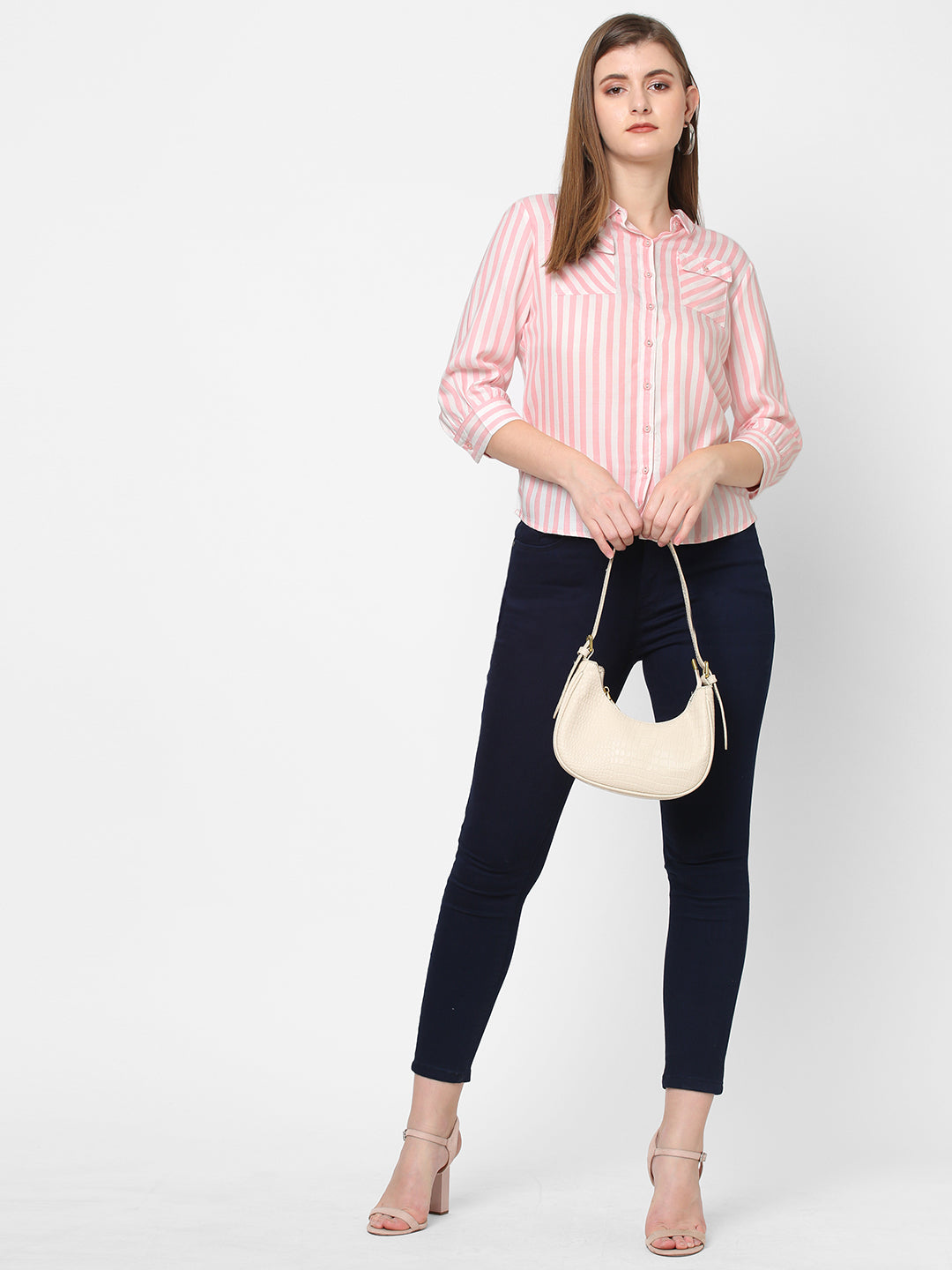 Women Peach/White Stripe Shirt