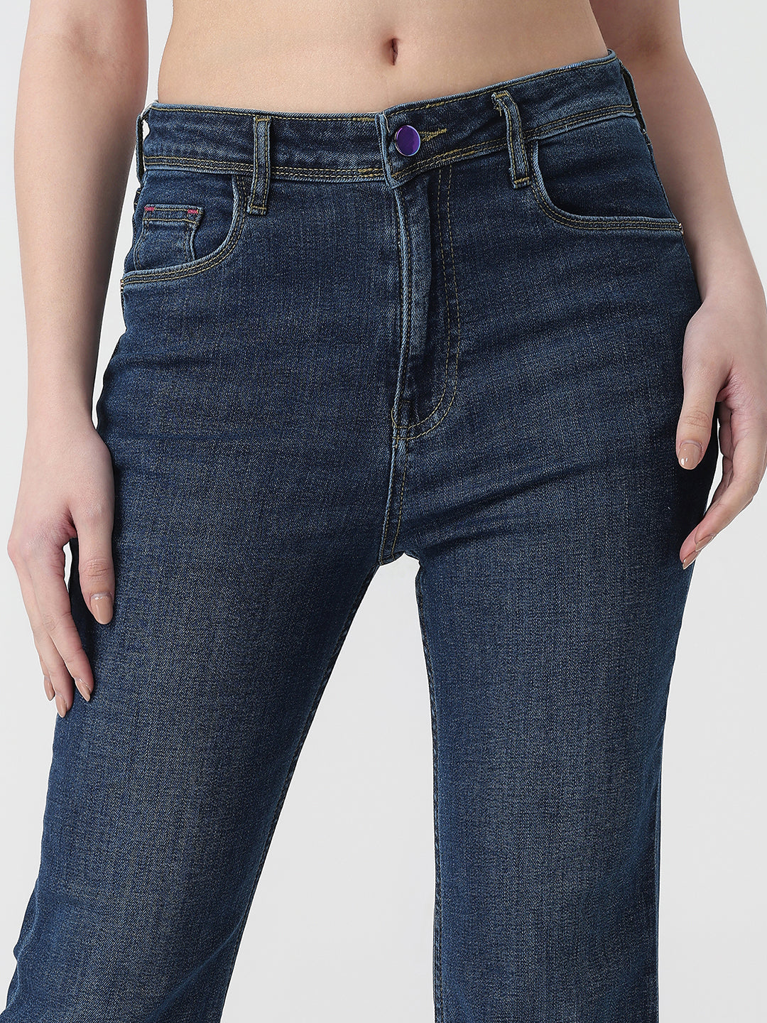 Women Dark Blue High-Rise Flare Jeans