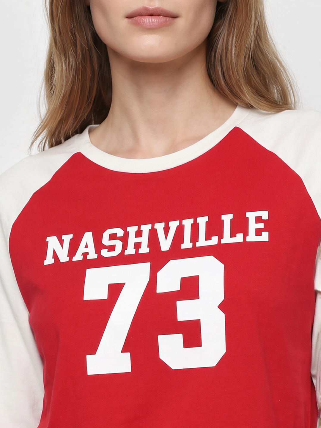 Women Red/ Off White Crop Tees