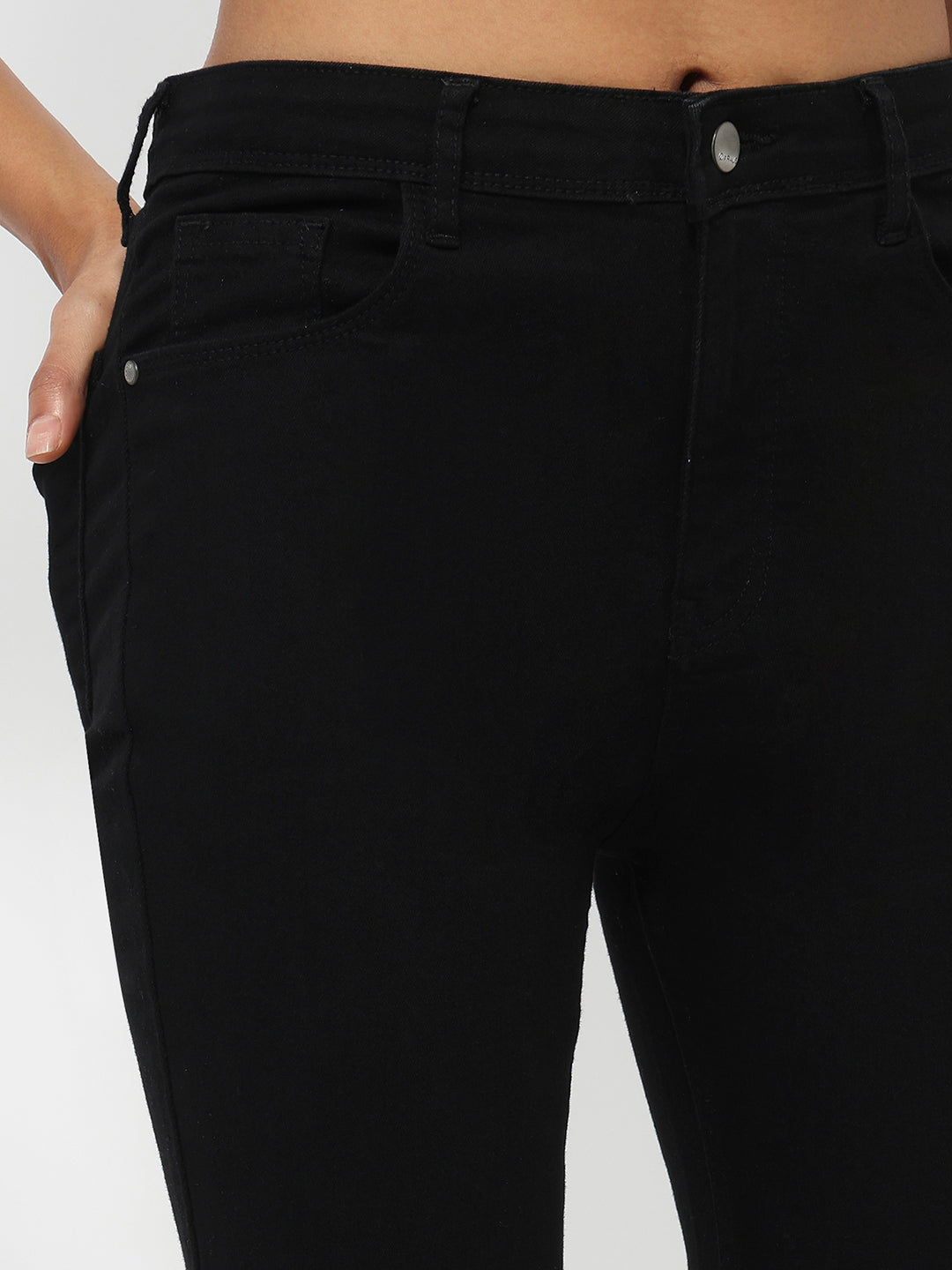 Women Black High-Rise Crop Flare Jeans
