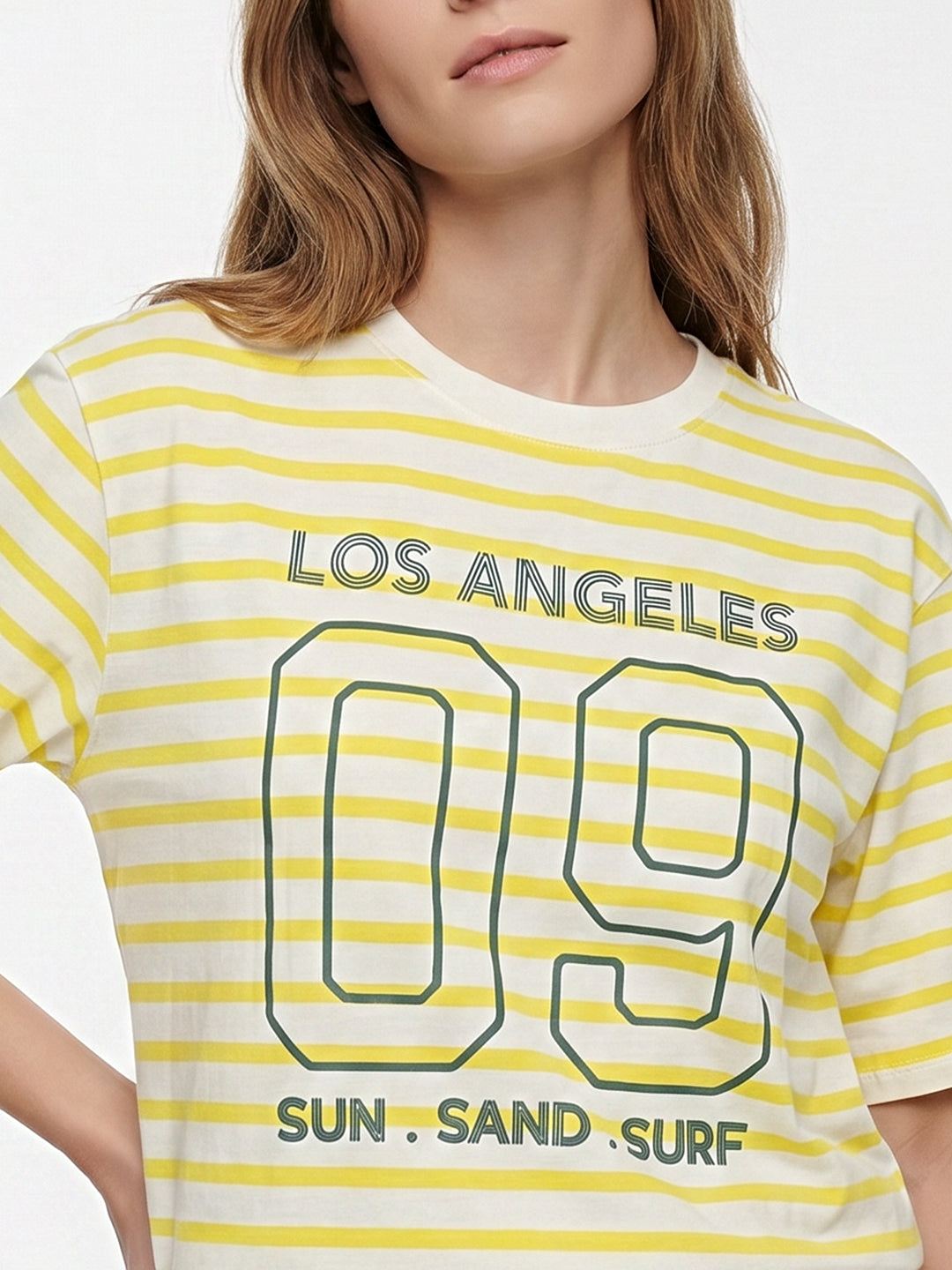 Women Yellow/White Oversized T-Shirt