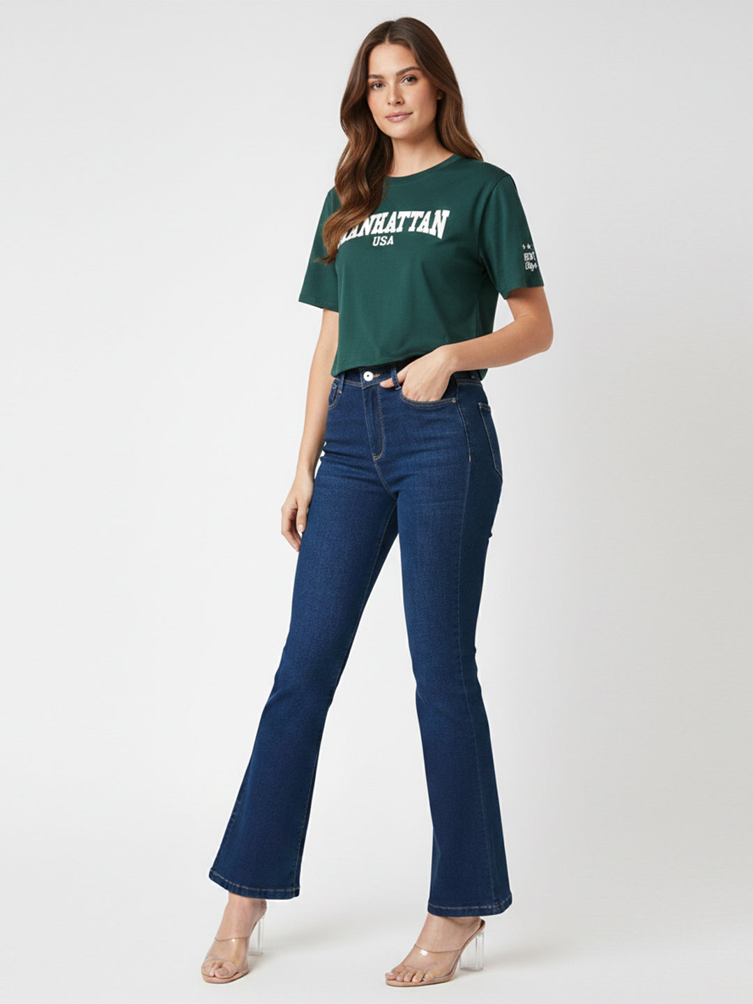 Women High-Rise Mini Flare Jeans
