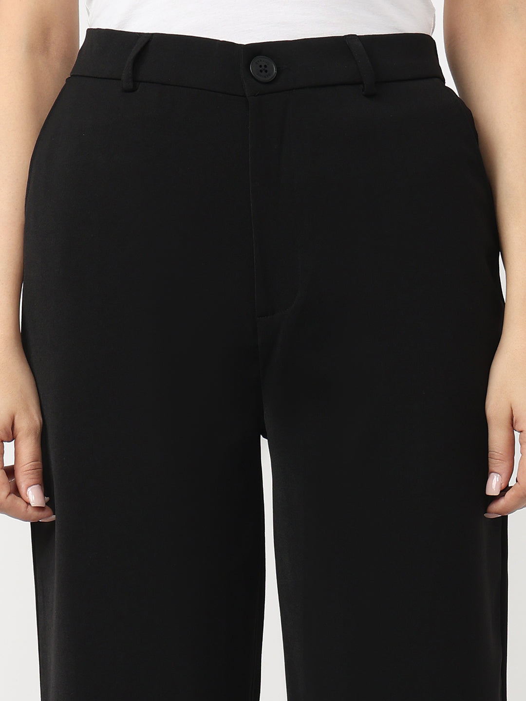 Women Black Mid-Rise Wide Leg Korean Pants
